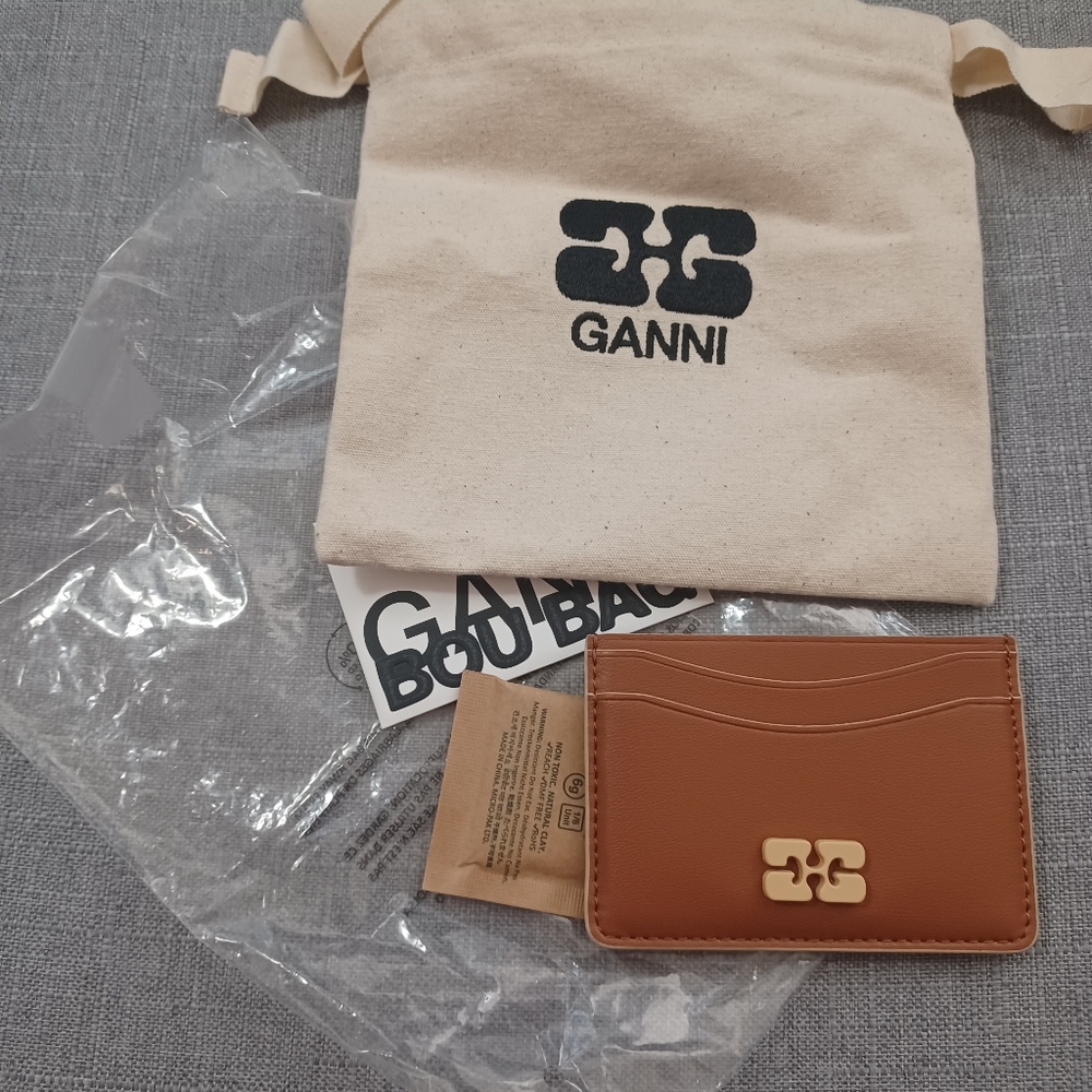 Ganni Tan Card Holder with Logo Detail